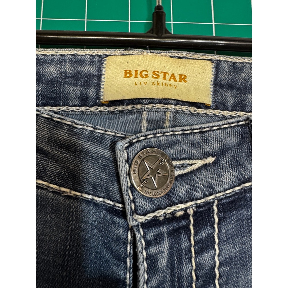 Big Star Liv Skinny Jeans Womens 29R Medium Wash Embroidered Low Rise VWLSK1DRR - Picture 2 of 4